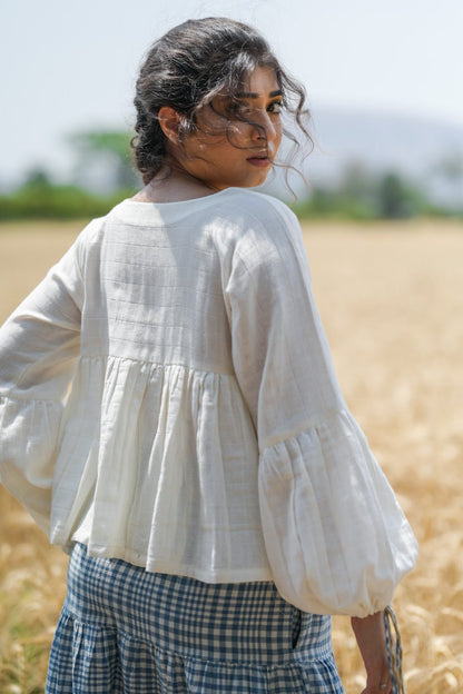 Aurora - Tops - APANAKAH white top, organic cotton, puffed sleeves, naturally dyed, cotton top, cotton tops for women, cotton tops for summer, summer tops, breezy top, organic top, tops for women, girls top, top for girls, white top for women, white top for girls