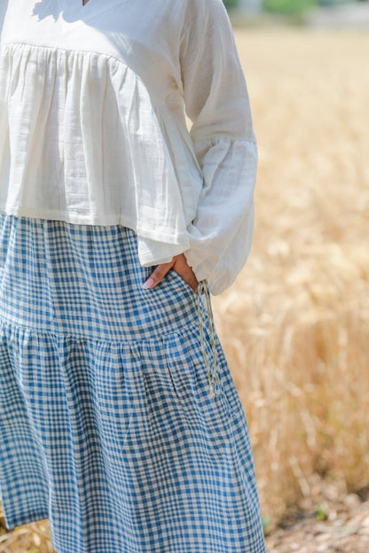 Bluebell - Skirts - APANAKAH Blue skirt, cotton skirt, organic cotton skirt, midi skirt, organic cotton skirt, blue cotton skirt, straight cut skirt, simple skirt, skirt for crop top, skirt and top