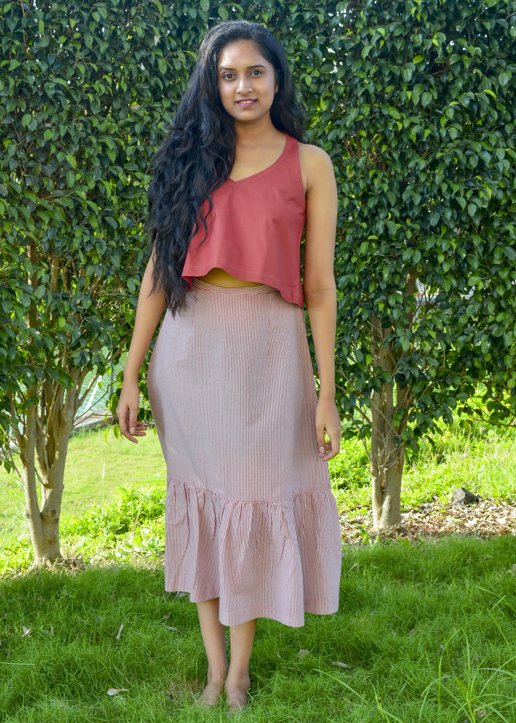 Buy Apanakah Twilight Ripples Organic Cotton Midi Skirt For Women – APANAKAH