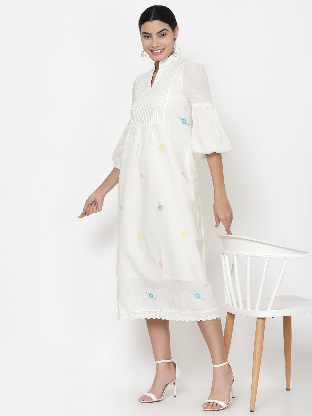 Women's Cotton White Embroidered Dress