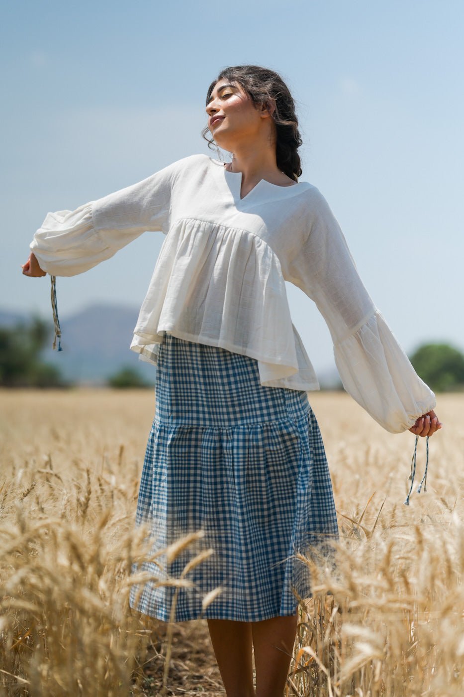 Gingham midi clearance skirt blue