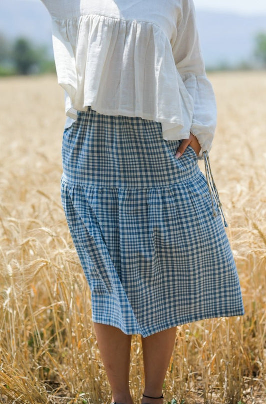 Bluebell - Skirts - APANAKAH Blue skirt, cotton skirt, organic cotton skirt, midi skirt, organic cotton skirt, blue cotton skirt, straight cut skirt, simple skirt, skirt for crop top, skirt and top