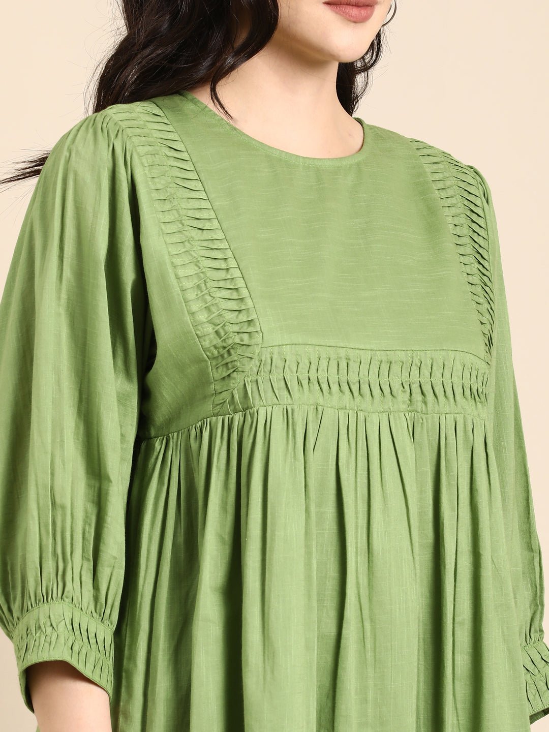 Green Tiered Short Dress - Dresses - APANAKAH