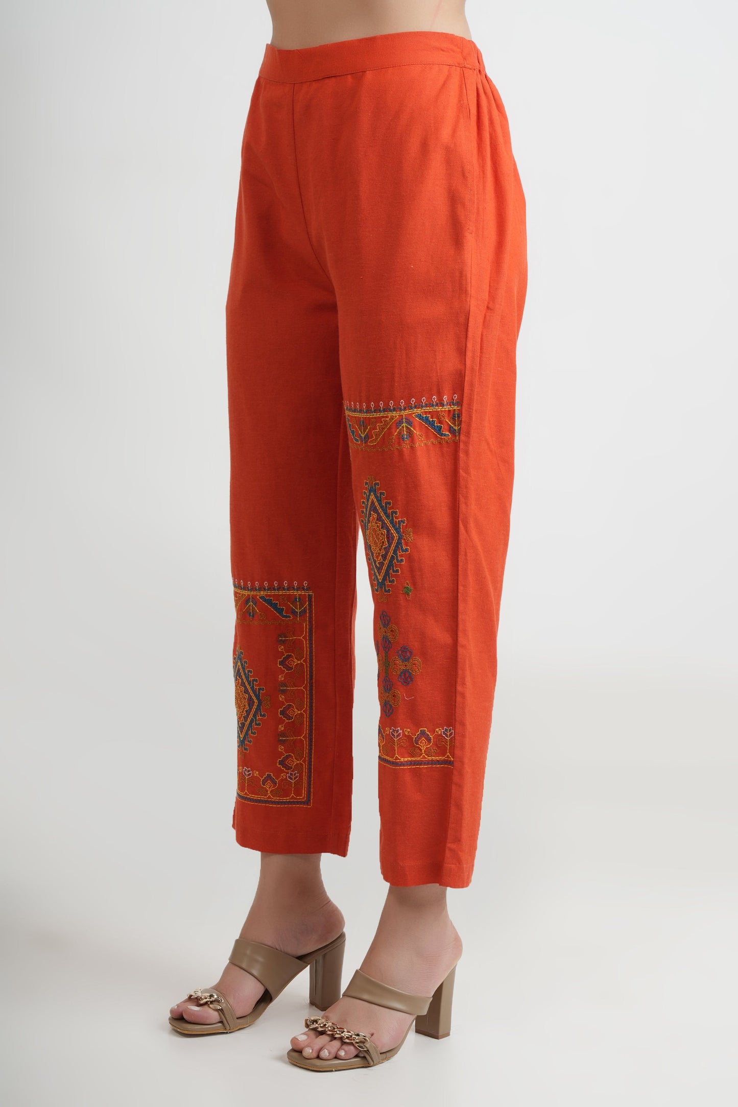 Orange Embroidered Shirt and Pants Co-ord Set - Dresses - APANAKAH