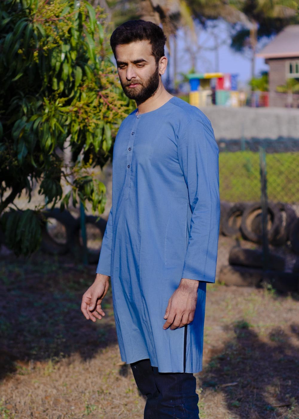 Buy Apanakah Woad Organic Cotton Blue Kurta For Men Online – APANAKAH